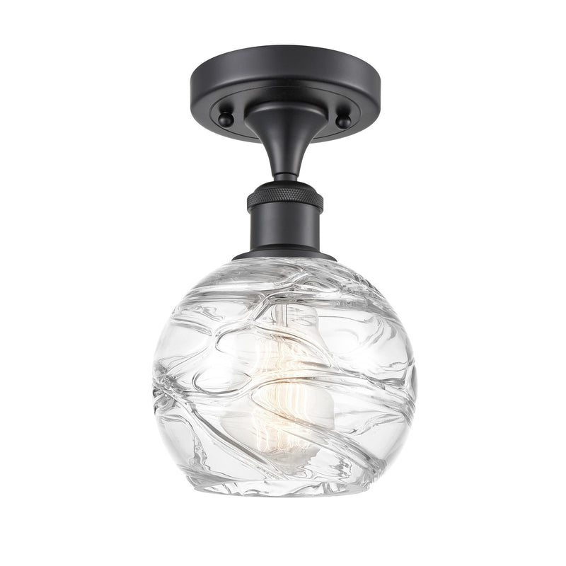 Innovations Athens Deco Swirl 6in 1-Light Semi-Flush Mount | Industrial Matte Black Steel and Clear Deco Swirl Glass | Model 616-1F-BK-G1213-6CL