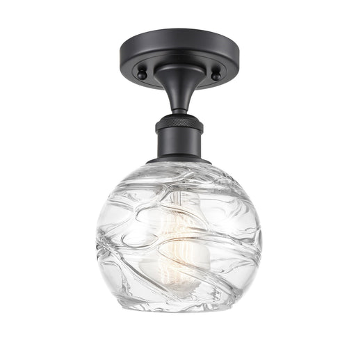 Innovations Athens Deco Swirl 6in 1-Light Semi-Flush Mount | Industrial Matte Black Steel and Clear Deco Swirl Glass | Model 616-1F-BK-G1213-6CL