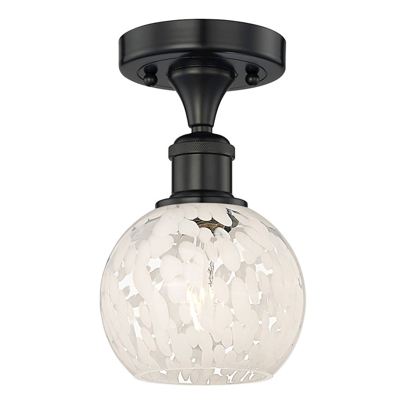 Innovations Edison 6in 1-Light Semi-Flush Mount | Modern Matte Black Steel and White Mouchette Glass | Entryway & Hallway | Model 616-1F-BK-G1216-6WM
