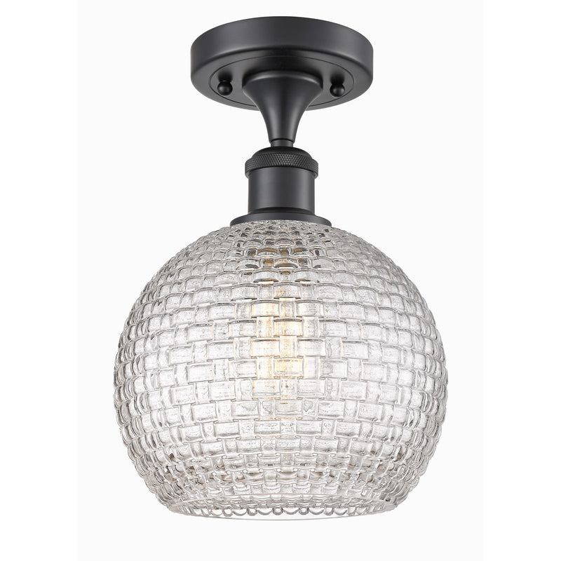 Innovations Athens 8in 1-Light Semi-Flush Mount | Modern Farmhouse Matte Black Steel and Clear Basket Weave Glass | Entryway & | Model 616-1F-BK-G122C-8CL