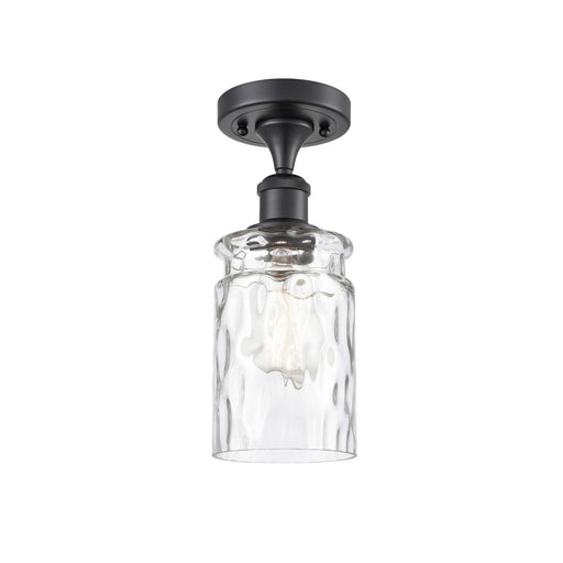 Innovations Candor 5in 1-Light Semi-Flush Mount | Industrial Matte Black Steel and Clear Waterglass Frosted Glass | Damp-Rated | Model 616-1F-BK-G352