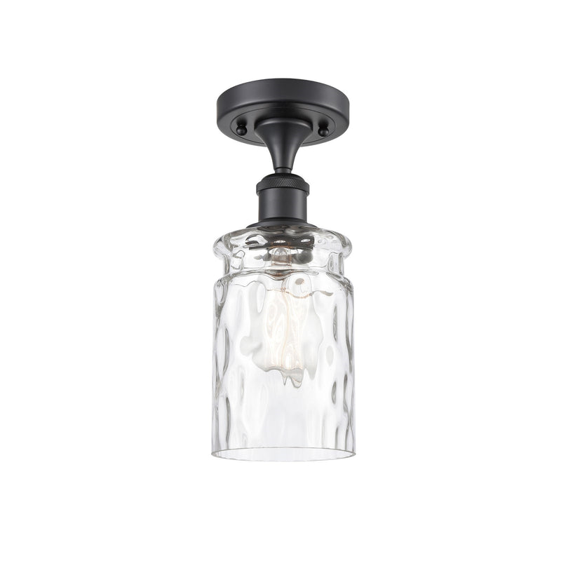 Innovations Candor 5in 1-Light Semi-Flush Mount | Industrial Matte Black Steel and Clear Waterglass Frosted Glass | Damp-Rated | Model 616-1F-BK-G352