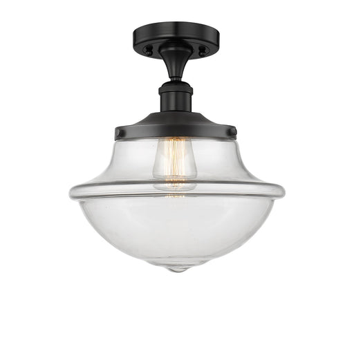 Innovations Oxford 12in 1-Light Semi-Flush Mount | Industrial Matte Black Steel and Clear Glass | Entryway & Hallway | 11.75 x | Model 616-1F-BK-G542