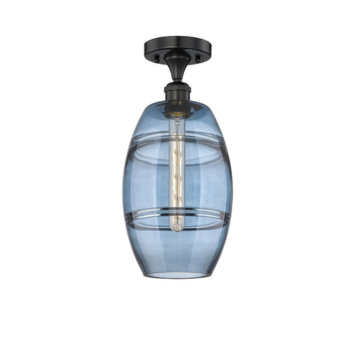 Innovations Vaz 8in 1-Light Semi-Flush Mount | Industrial Matte Black Steel and Princess Blue Glass | Hallway & Bedroom | Model 616-1F-BK-G557-8BL