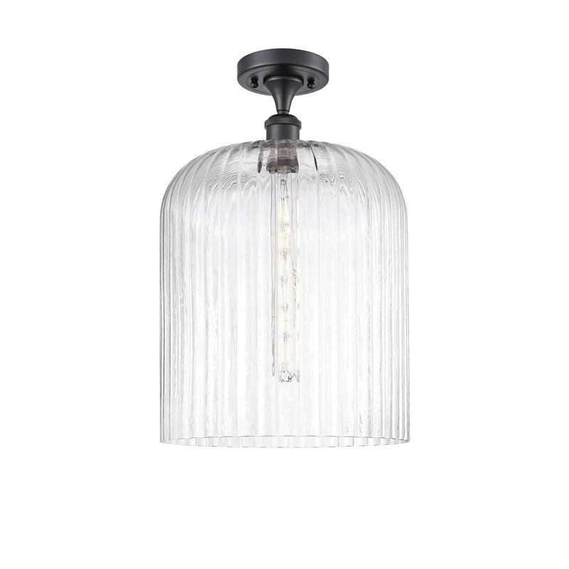 Innovations Bridal Veil 5in 1-Light Semi-Flush Mount | Industrial Matte Black Steel and Clear Ribbed Glass | Damp-Rated | Model 616-1F-BK-G559-12CL