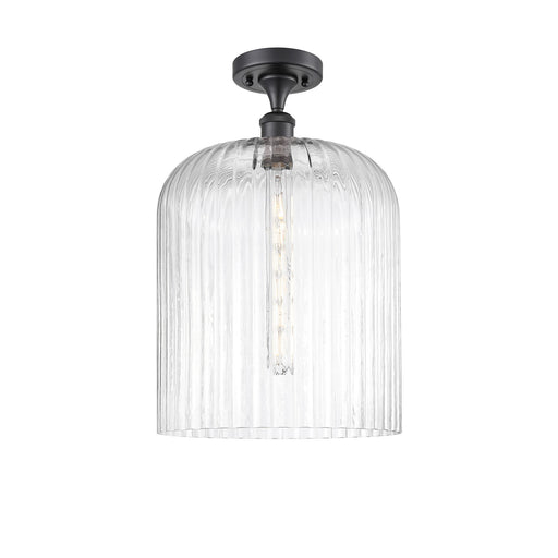 Innovations Bridal Veil 5in 1-Light Semi-Flush Mount | Industrial Matte Black Steel and Clear Ribbed Glass | Damp-Rated | Model 616-1F-BK-G559-12CL