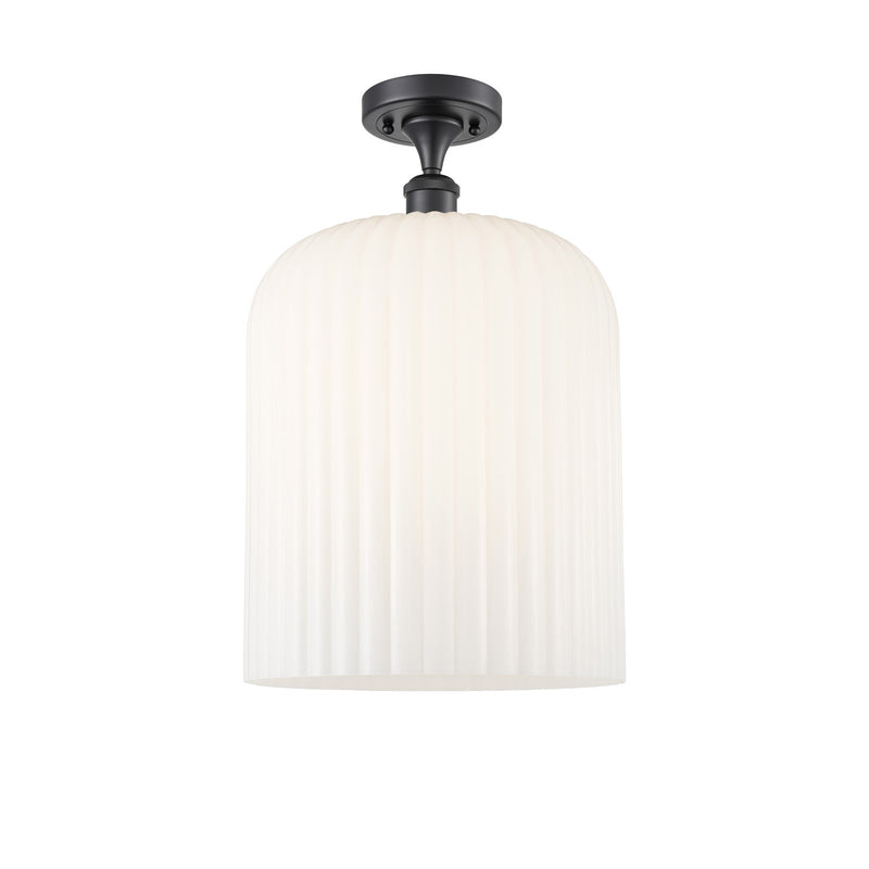 Innovations Bridal Veil 5in 1-Light Semi-Flush Mount | Industrial Matte Black Steel and Gloss White Ribbed Glass | Hallway & | Model 616-1F-BK-G559-12GWH