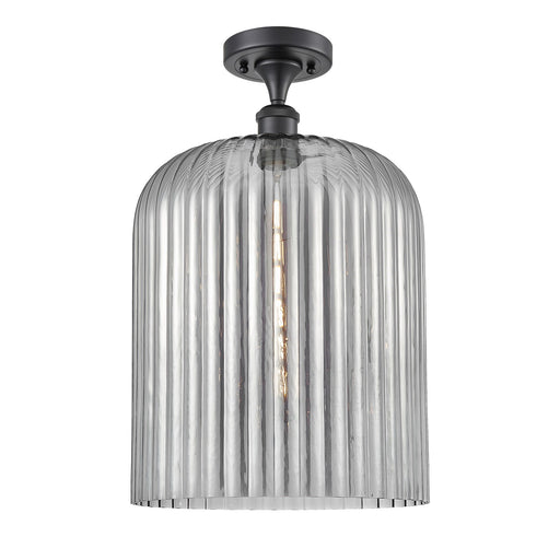 Innovations Bridal Veil 5in 1-Light Semi-Flush Mount | Industrial Matte Black Steel and Light Smoke Ribbed Glass | Entryway & | Model 616-1F-BK-G559-12SM