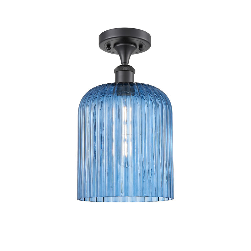 Innovations Bridal Veil 5in 1-Light Semi-Flush Mount | Art Nouveau Matte Black Steel and Princess Blue Ribbed Glass | Model 616-1F-BK-G559-8BL