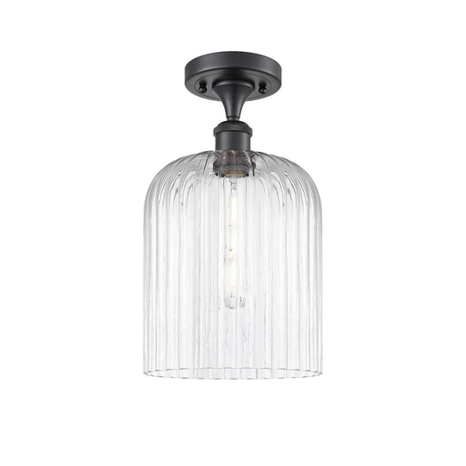Innovations Bridal Veil 5in 1-Light Semi-Flush Mount | Industrial Matte Black Steel and Clear Ribbed Glass | Kitchen & Hallway | Model 616-1F-BK-G559-8CL