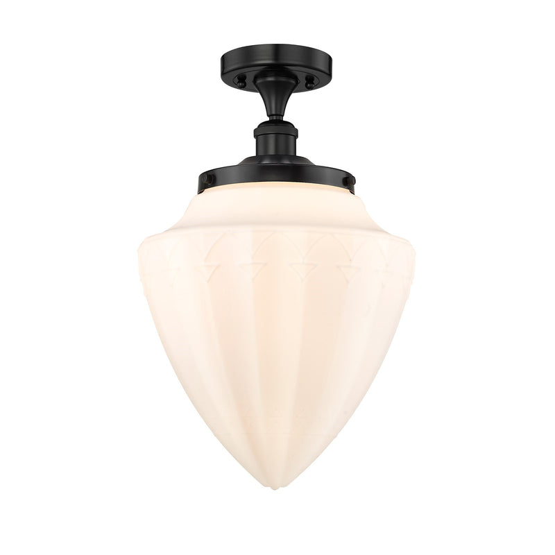 Innovations Bridgeton 12in 1-Light Semi-Flush Mount | Traditional Matte Black Steel and Matte White Frosted Glass | Entryway & | Model 616-1F-BK-G661-12