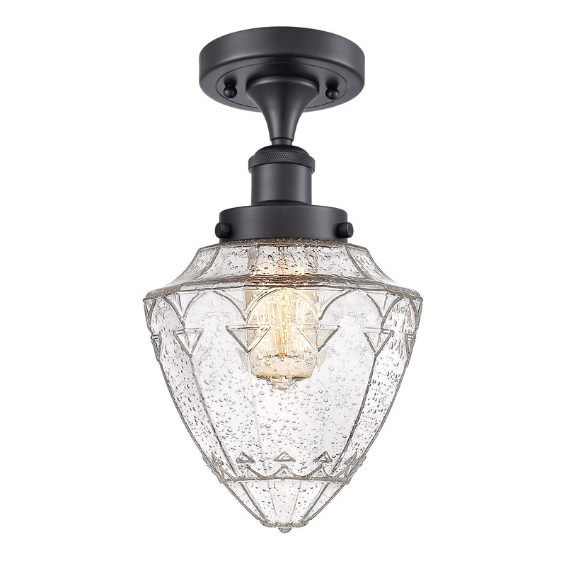 Innovations Lighting Bullet 6in 1-Light Semi-Flush Mount | Industrial Matte Black Steel and Seedy Glass | Kitchen & Hallway | 6 x | Model 616-1F-BK-G664-7
