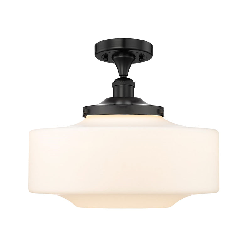 Innovations Bridgeton 16in 1-Light Semi-Flush Mount | Traditional Matte Black Steel and Matte White Frosted Glass | Entryway & | Model 616-1F-BK-G691-16