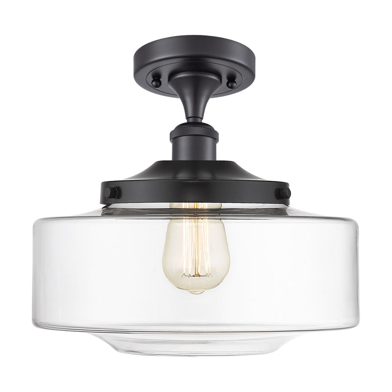 Innovations Bridgeton 12in 1-Light Semi-Flush Mount | Traditional Matte Black Steel and Clear Glass | Bedroom & Hallway | 11.75 | Model 616-1F-BK-G692-12