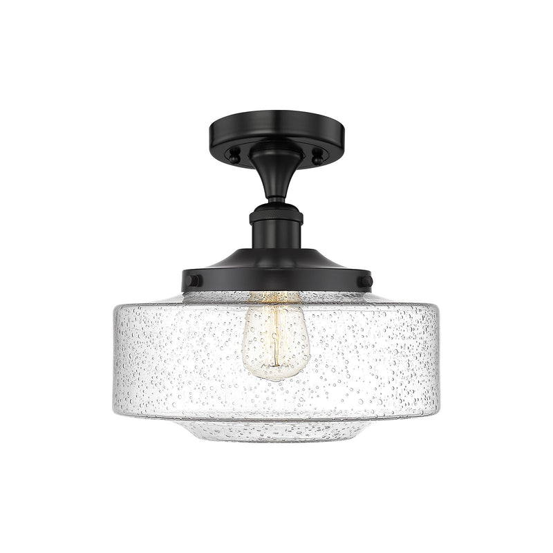 Innovations Bridgeton 12in 1-Light Semi-Flush Mount | Traditional Matte Black Steel and Seedy Glass | Entryway & Hallway | 11.75 | Model 616-1F-BK-G694-12