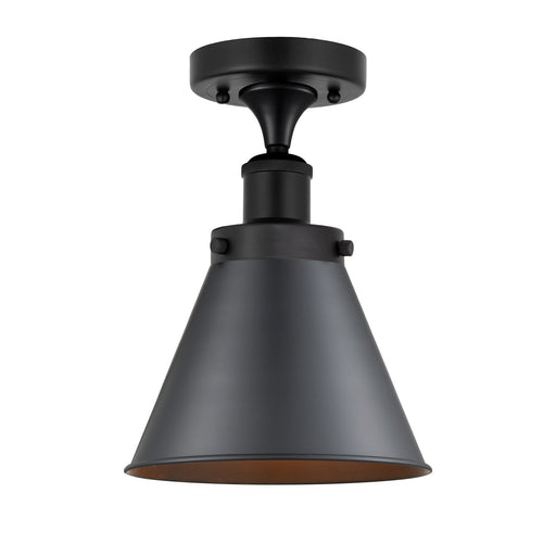 Innovations Appalachian 8in 1-Light Semi-Flush Mount | Industrial Matte Black Steel and Cast Brass with Matte Black Metal Shade | Model 616-1F-BK-M13-BK