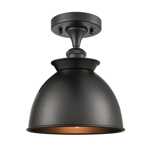 Innovations Adirondack 8.25in 1-Light Semi-Flush Mount | Industrial Farmhouse Matte Black Steel and Matte Black Metal Shade | Model 616-1F-BK-M14-BK