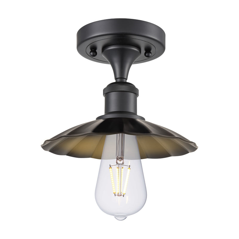 Innovations Scallop 8in 1-Light Semi-Flush Mount | Traditional Industrial Matte Black Steel and Matte Black Metal Shade | Model 616-1F-BK-M17-BK