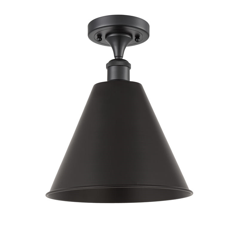 Innovations Berkshire Metal 12in 1-Light Semi-Flush Mount | Industrial Farmhouse Matte Black Steel and Cast Brass with Matte | Model 616-1F-BK-MBC-12-BK