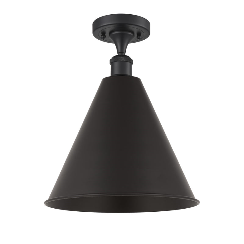 Innovations Berkshire Metal 16in 1-Light Semi-Flush Mount | Industrial Farmhouse Matte Black Steel and Cast Brass with Matte | Model 616-1F-BK-MBC-16-BK