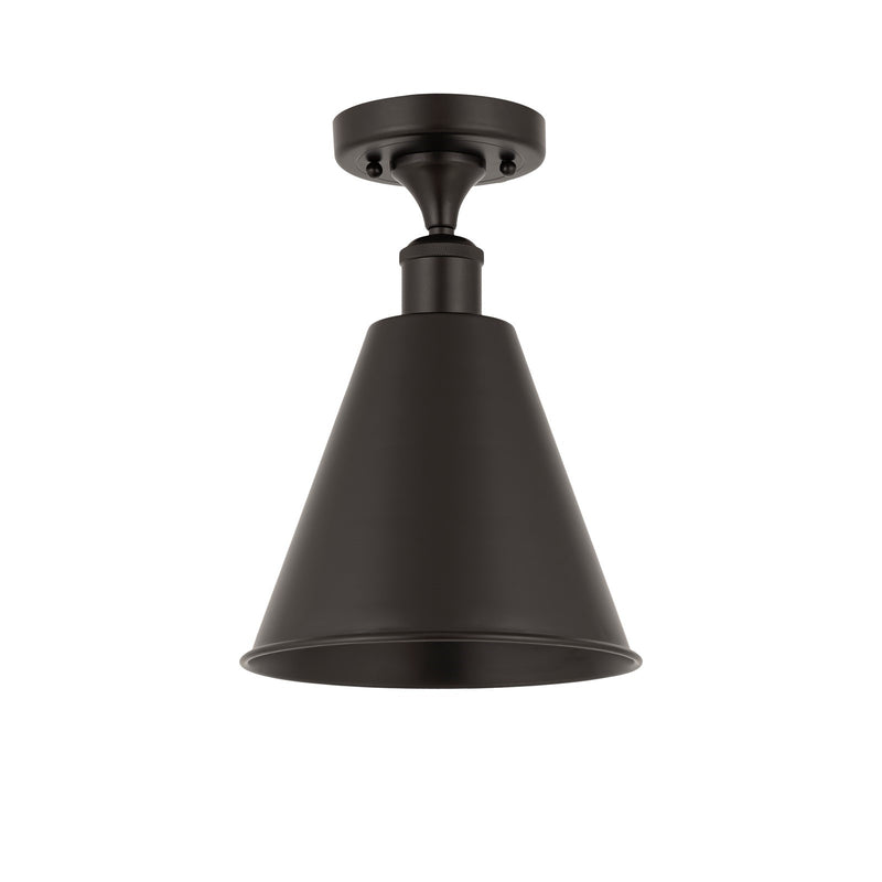 Innovations Berkshire 8in 1-Light Semi-Flush Mount | Industrial Farmhouse Matte Black Steel and Cast Brass with Matte Black | Model 616-1F-BK-MBC-8-BK
