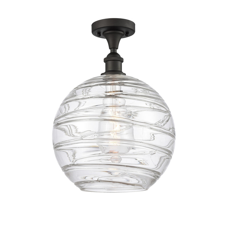 Innovations Athens Deco Swirl 10in 1-Light Semi-Flush Mount | Industrial Oil Rubbed Bronze Steel and Clear Deco Swirl Glass | Model 616-1F-OB-G1213-10CL
