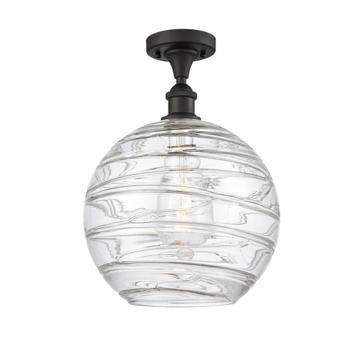 Innovations Athens Deco Swirl 10in 1-Light Semi-Flush Mount | Industrial Oil Rubbed Bronze Steel and Clear Deco Swirl Glass | Model 616-1F-OB-G1213-10CL