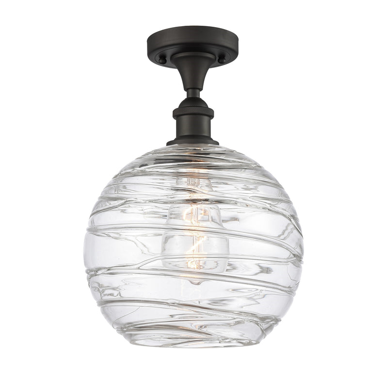 Innovations Athens Deco Swirl 12in 1-Light Semi-Flush Mount | Industrial Oil Rubbed Bronze Steel and Clear Deco Swirl Glass | Model 616-1F-OB-G1213-12CL