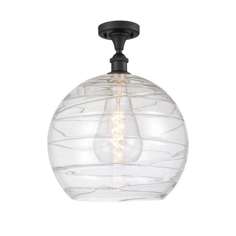 Innovations Athens Deco Swirl 14in 1-Light Semi-Flush Mount | Industrial Oil Rubbed Bronze Steel and Clear Deco Swirl Glass | Model 616-1F-OB-G1213-14CL