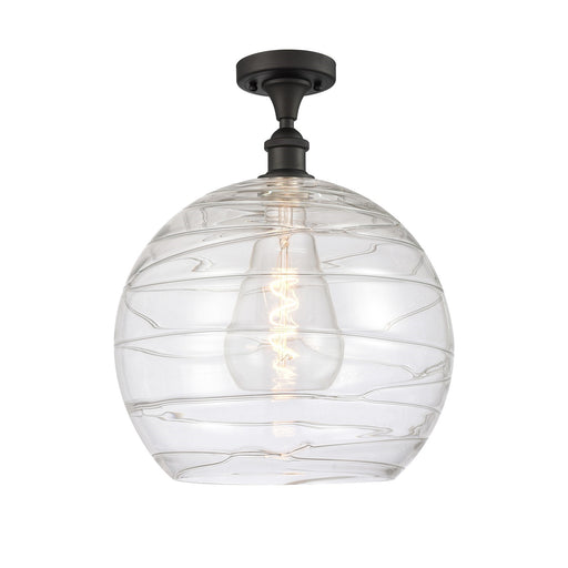Innovations Athens Deco Swirl 14in 1-Light Semi-Flush Mount | Industrial Oil Rubbed Bronze Steel and Clear Deco Swirl Glass | Model 616-1F-OB-G1213-14CL