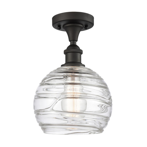 Innovations Athens Deco Swirl 8in 1-Light Semi-Flush Mount | Industrial Oil Rubbed Bronze Steel and Clear Deco Swirl Glass | Model 616-1F-OB-G1213-8CL