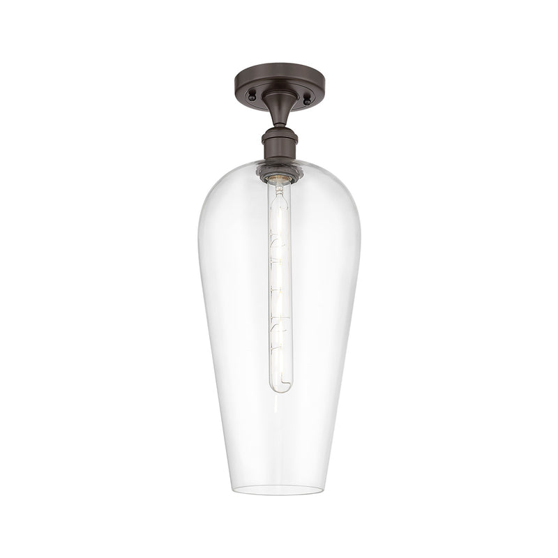 Innovations Chelsea 8in 1-Light Semi-Flush Mount | Industrial Oil Rubbed Bronze Steel and Clear Glass | Damp-Rated Hallway & | Model 616-1F-OB-G456-8CL