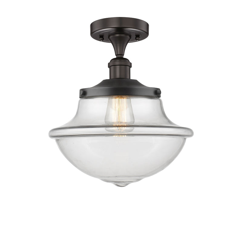 Innovations Oxford 12in 1-Light Semi-Flush Mount | Industrial Oil Rubbed Bronze Steel and Clear Glass | Entryway & Hallway | 11.75 | Model 616-1F-OB-G542