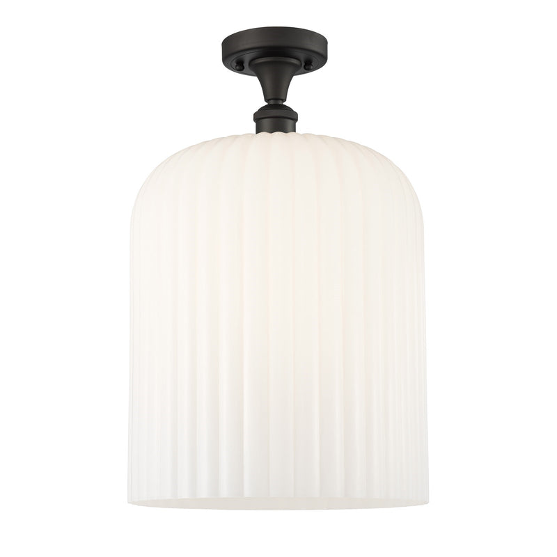 Innovations Bridal Veil 1-Light 5in Semi-Flush Mount | Art Nouveau Industrial Oil Rubbed Bronze Steel and Gloss White Ribbed | Model 616-1F-OB-G559-12GWH