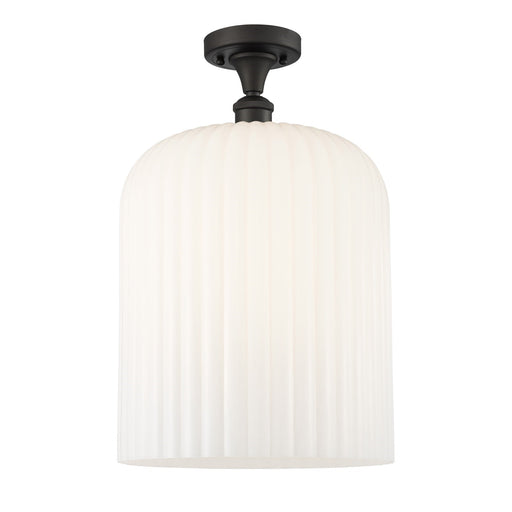 Innovations Bridal Veil 1-Light 5in Semi-Flush Mount | Art Nouveau Industrial Oil Rubbed Bronze Steel and Gloss White Ribbed | Model 616-1F-OB-G559-12GWH