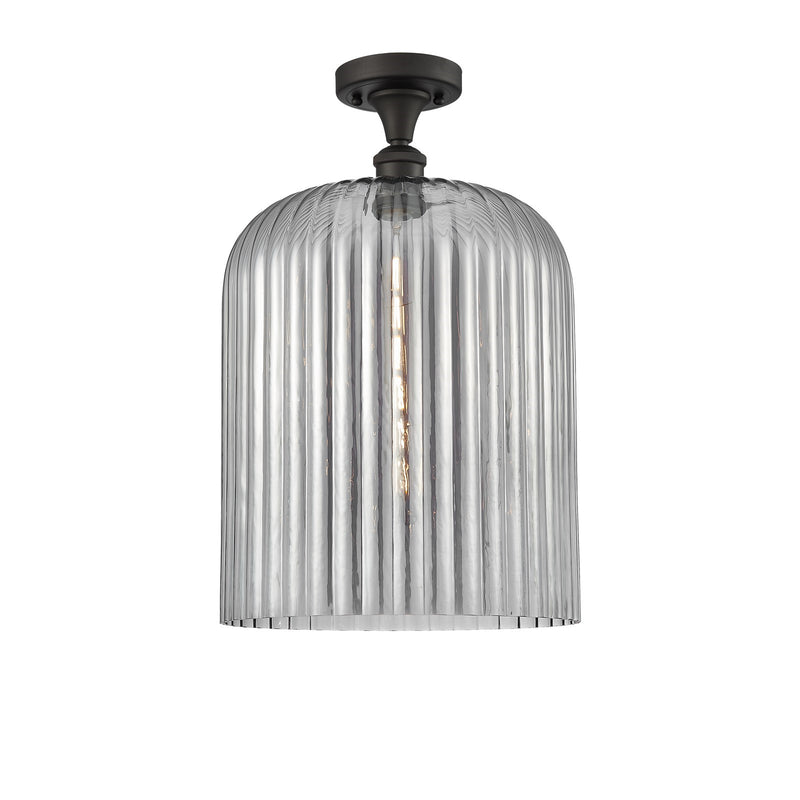 Innovations Bridal Veil 5in 1-Light Semi-Flush Mount | Art Nouveau Industrial Oil Rubbed Bronze and Light Smoke Ribbed Glass | Model 616-1F-OB-G559-12SM