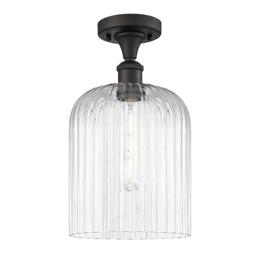Innovations Bridal Veil 5in 1-Light Semi-Flush Mount | Art Nouveau Industrial Oil Rubbed Bronze Steel and Clear Ribbed Glass | Model 616-1F-OB-G559-8CL