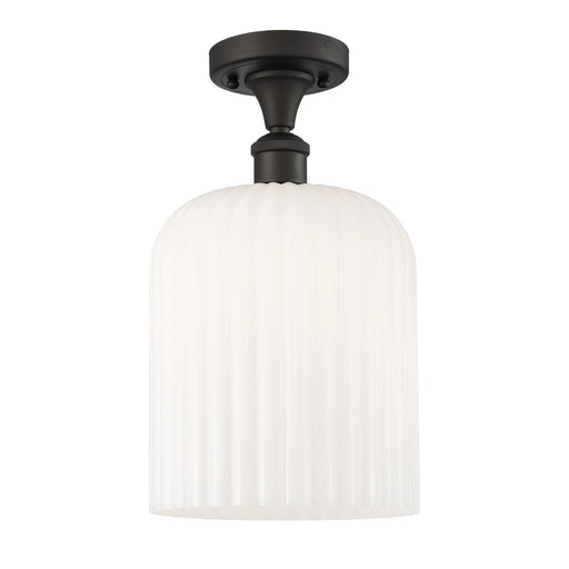 Innovations Bridal Veil 5in 1-Light Semi-Flush Mount | Art Nouveau Industrial Oil Rubbed Bronze and Gloss White Ribbed Glass | Model 616-1F-OB-G559-8GWH