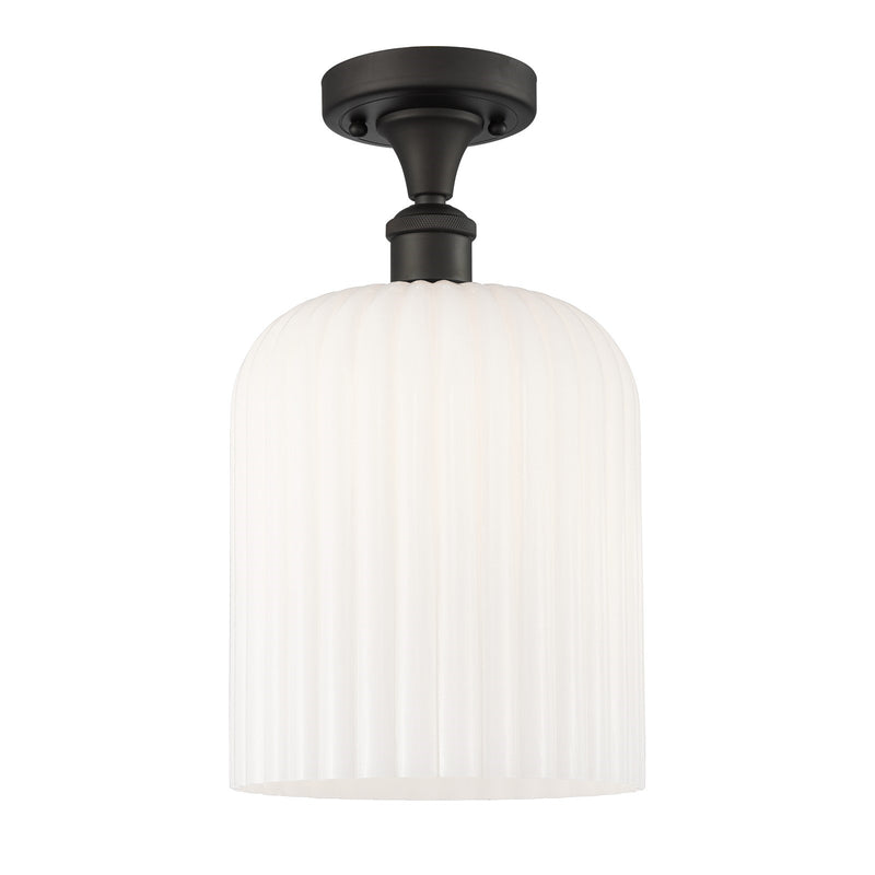 Innovations Bridal Veil 5in 1-Light Semi-Flush Mount | Art Nouveau Industrial Oil Rubbed Bronze and Gloss White Ribbed Glass | Model 616-1F-OB-G559-8GWH