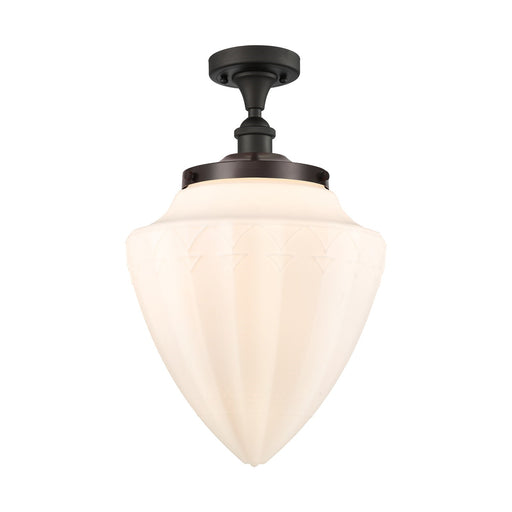 Innovations Bridgeton 12in 1-Light Semi-Flush Mount | Traditional Oil Rubbed Bronze Steel and Matte White Frosted Glass | Model 616-1F-OB-G661-12