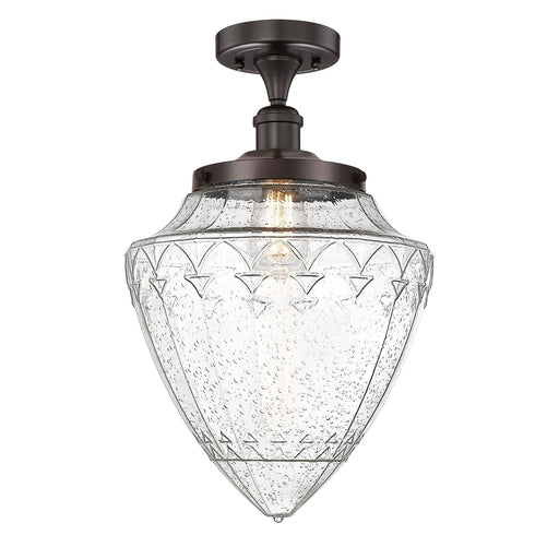 Innovations Bridgeton 12in 1-Light Semi-Flush Mount | Traditional Oil Rubbed Bronze Steel and Seedy Glass | Entryway & Hallway | Model 616-1F-OB-G664-12