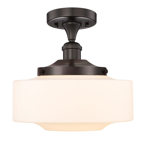 Innovations Bridgeton 12in 1-Light Semi-Flush Mount | Traditional Oil Rubbed Bronze Steel and Matte White Frosted Glass | Model 616-1F-OB-G691-12