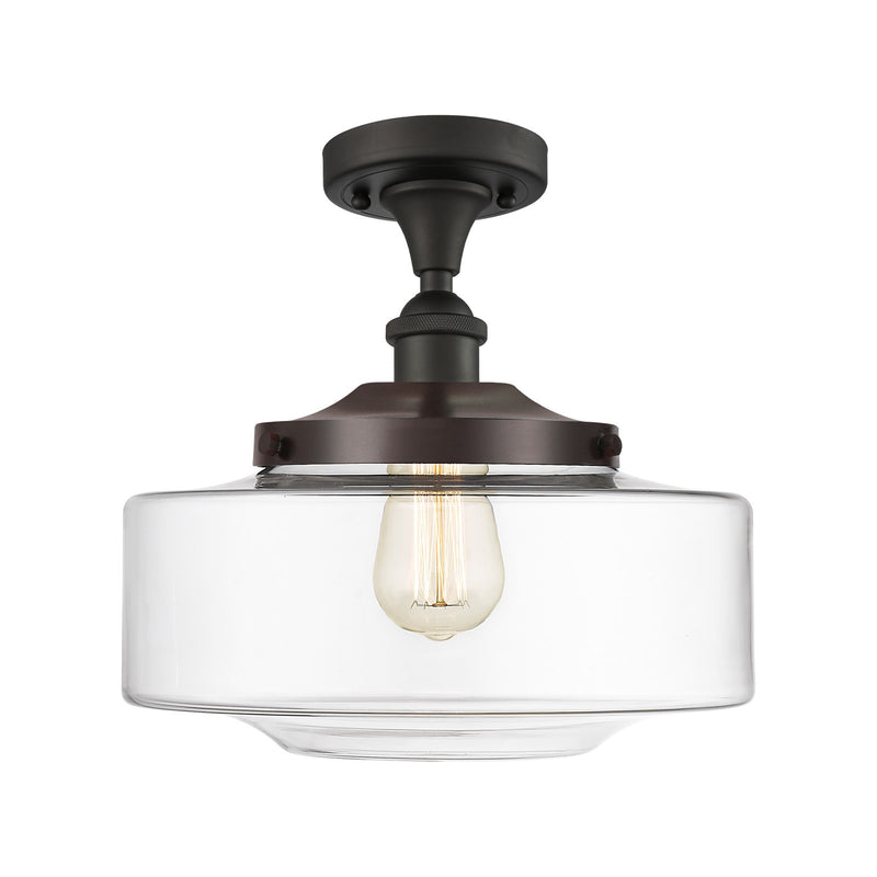 Innovations Bridgeton 12in 1-Light Semi-Flush Mount | Traditional Oil Rubbed Bronze Steel and Clear Glass | Hallway & Bathroom | Model 616-1F-OB-G692-12