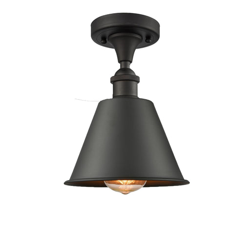Innovations Lighting Smithfield 1-Light Semi-Flush Mount | Industrial Farmhouse Oil Rubbed Bronze Steel and Cast Brass | Hallway & | Model 616-1F-OB-M8-OB