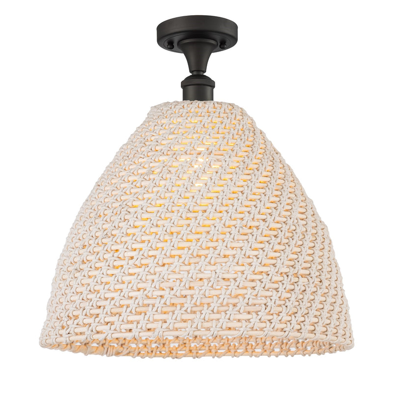 Innovations Bristol Natural 16in 1-Light Semi-Flush Mount | Farmhouse Oil Rubbed Bronze Steel and Natural Fiber Dome Shade | Model 616-1F-OB-NBD-16-NAT