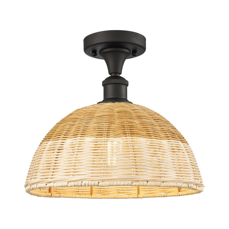 Innovations Lighting Bristol Natural II 12in 1-Light Semi-Flush Mount | Industrial Oil Rubbed Bronze Steel and Natural Fiber | Model 616-1F-OB-NBD2-12-NAT