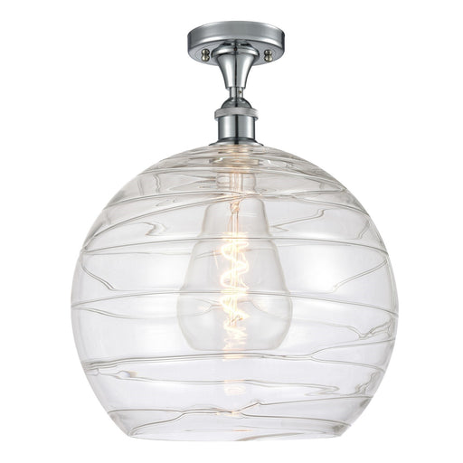 Innovations Athens Deco Swirl 14in 1-Light Semi-Flush Mount | Industrial Polished Chrome Steel and Clear Deco Swirl Glass | Model 616-1F-PC-G1213-14CL