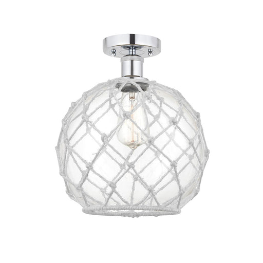 Innovations Edison Farmhouse Rope 10in 1-Light Semi-Flush Mount | Industrial Polished Chrome Steel and Clear Glass with White | Model 616-1F-PC-G122-10RW