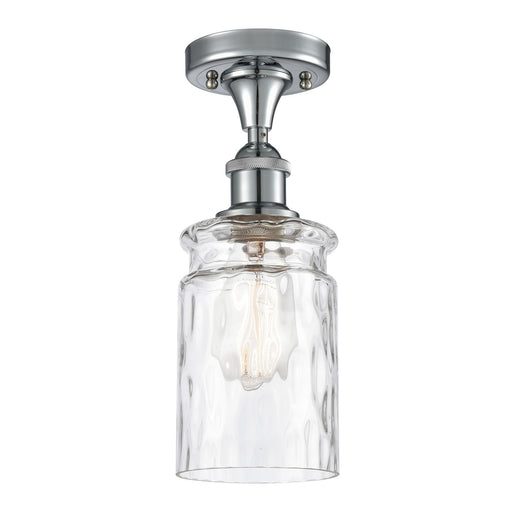 Innovations Candor 1-Light 4.75in Semi-Flush Mount | Industrial Polished Chrome Steel and Clear Waterglass Frosted Ribbed Glass | Model 616-1F-PC-G352