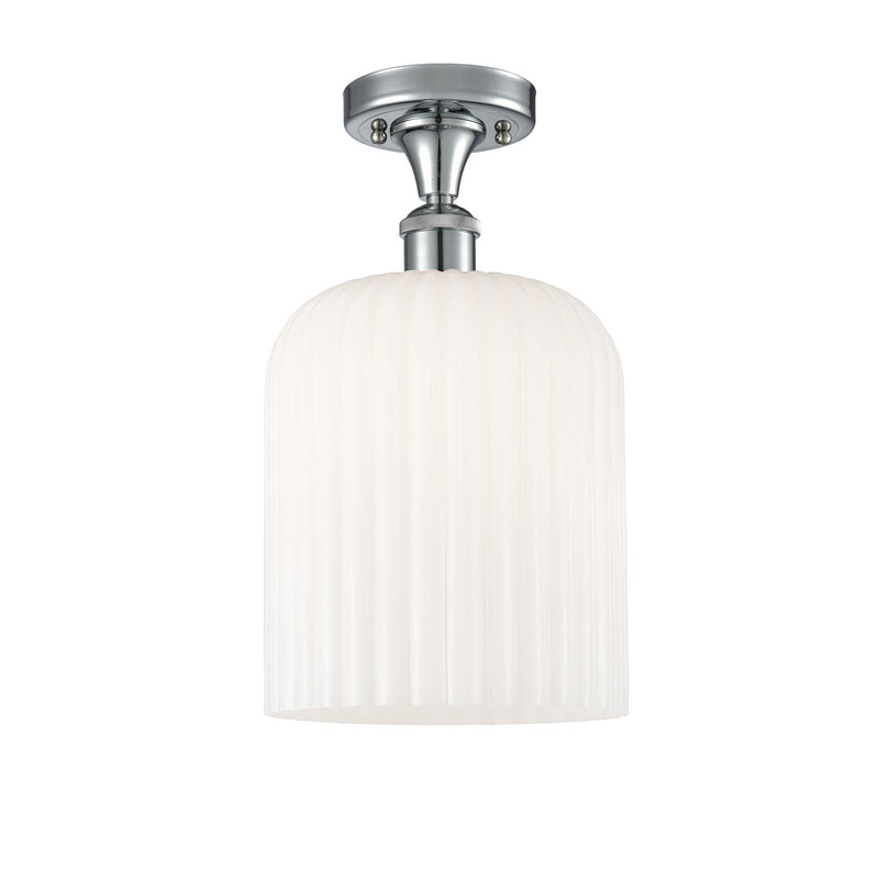 Innovations Bridal Veil 5in 1-Light Semi-Flush Mount | Art Nouveau Industrial Polished Chrome and Gloss White Ribbed Glass | Model 616-1F-PC-G559-8GWH